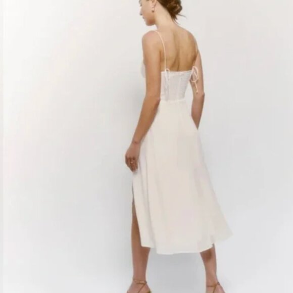 Reformation Juliette Side-Slit Crepe Midi Dress White 4 - Picture 3 of 6